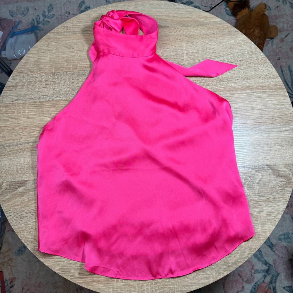NWT FAVORITE DAUGHTER womens Open Back Halter Top In Pink Peacock size small